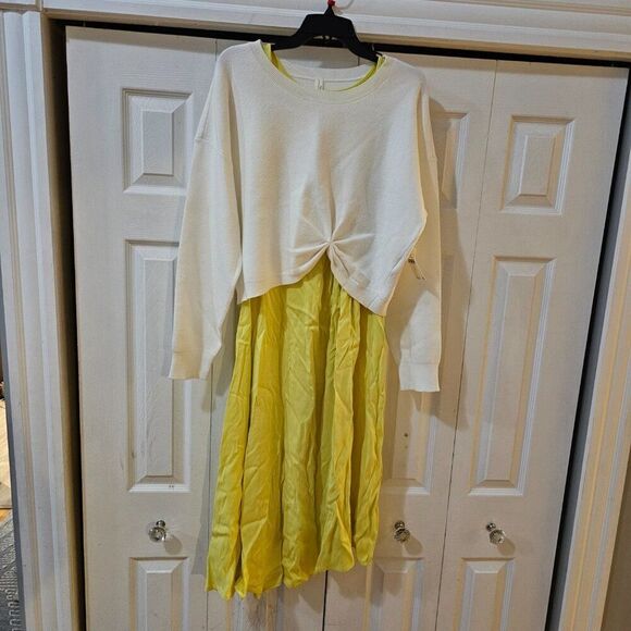 Anthropologie Cream and Yellow Midi Dress - Picture 2 of 8